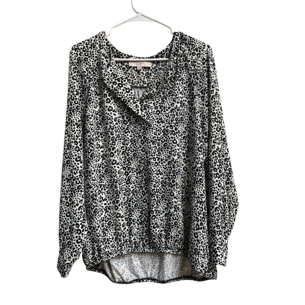 LOFT Leopard Print Blouse Women’s Large Long Sleeve Pullover Top L